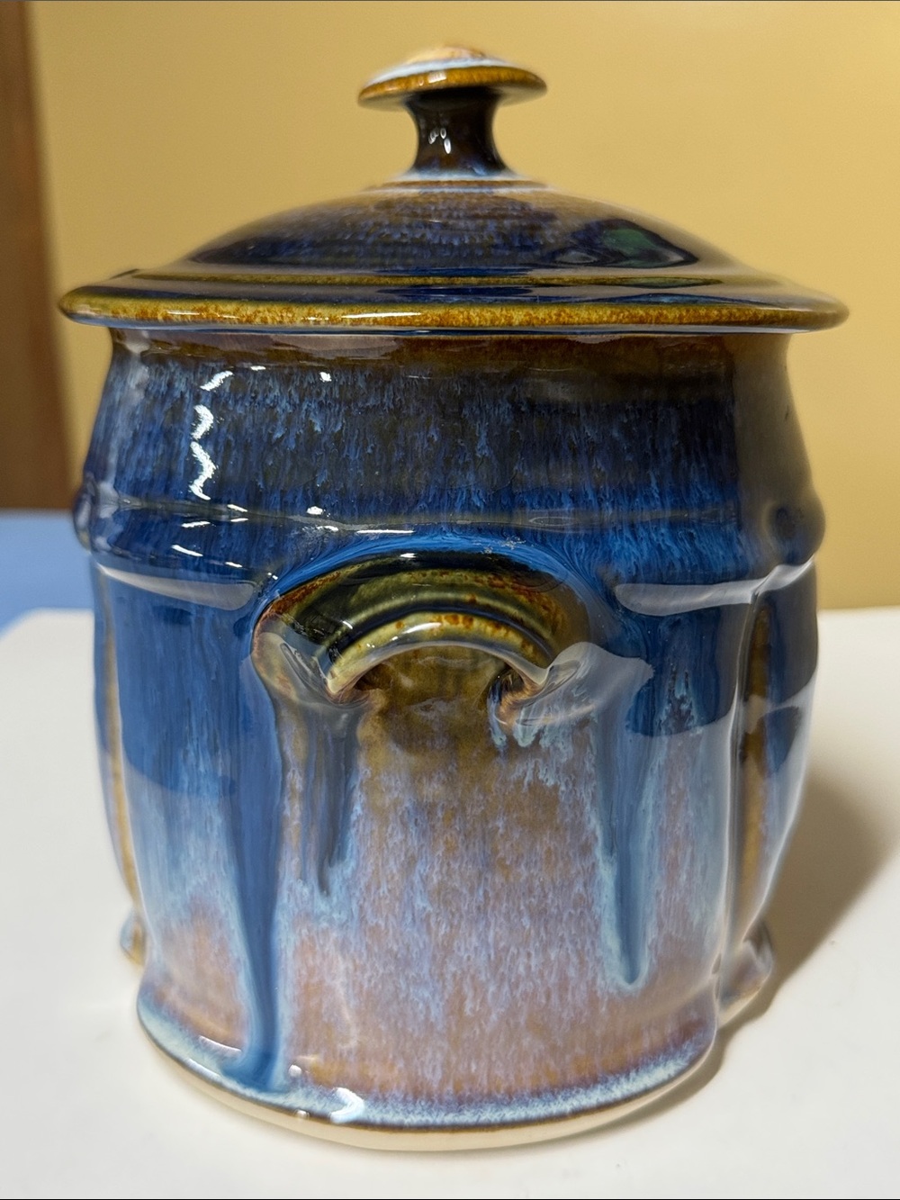 BILL CAMPBELL Pottery 8.5”x6” Lidded Canister Signed Blue - Picture 4 of 10